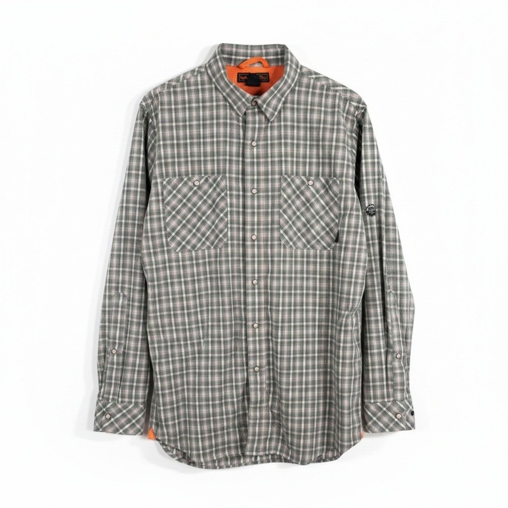 Walls Men's Size Large UPF 50+ Outdoor Plaid Pearl Snap Long Sleeve Casual Shirt